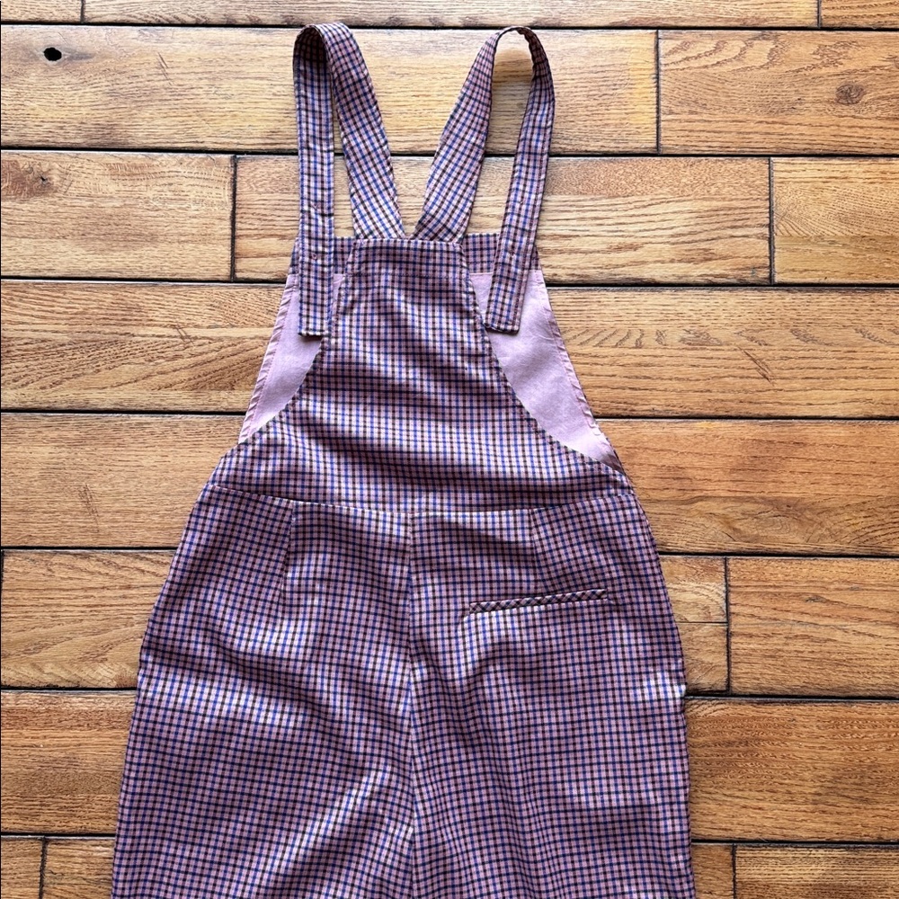 Anthropologie FRNCH Pink Purple Paris Plaid Tapered Stylish Jumpsuit Overalls XS - Picture 9 of 16